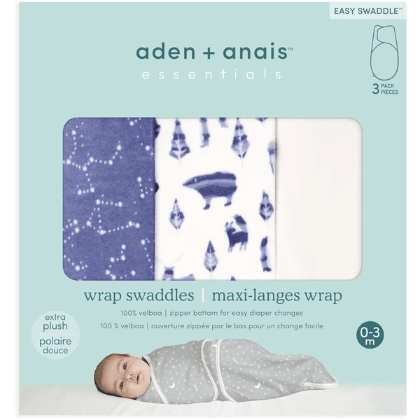 Aden + Anais™ Essential S Easy Swaddle™ Pucksack 1.5 TOG 3-pack Scandinavian Sky Velboa 0-3 Maanden 2 Aden + Anais™ Essential S Easy Swaddle™ Pucksack 1.5 TOG 3-pack Scandinavian Sky Velboa 0-3 Maanden - Afbeelding 2