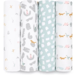 Aden + Anais™ Essential S Pucktuch 4-pack Alpha Bet Animals