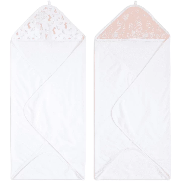 Aden +anais™ Hooded Badhanddoek 2-Pack Blush Ing Bunnies 2 Aden +anais™ Hooded Badhanddoek 2-Pack Blush Ing Bunnies - Afbeelding 2