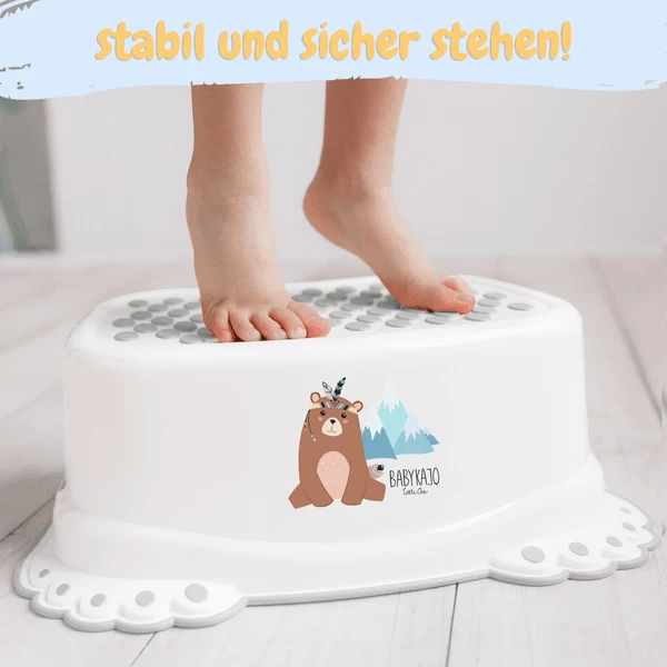 BABYKAJO Baby Opstapkrukje Met Anti - Sliplaag Beren - Wit 2 BABYKAJO Baby Opstapkrukje Met Anti - Sliplaag Beren - Wit - Afbeelding 2