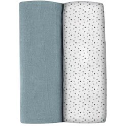 BEABA ® Set Van 2 Burp Cloths Baltic Blue/Dots 120 X 120 Cm -Babyverzorging Deals beaba set van 2 burp cloths baltic blue dots 120 x 120 cm a365390 3