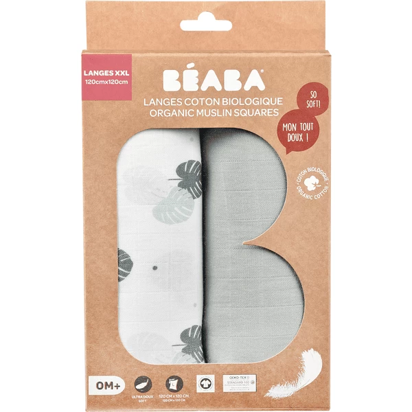 BEABA ® Set Van 2 Burp Doeken Mirage Grijs /Jungle 120 X 120 Cm 5 BEABA ® Set Van 2 Burp Doeken Mirage Grijs /Jungle 120 X 120 Cm - Afbeelding 5