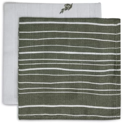 Jollein Keukendoekje Mousseline 2-pack Stripe Olive Leaf Green
