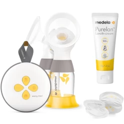 Medela Borstvoedingsset Elektrische Dubbele Borstkolf Swing Maxi, Wegwerp Zoogcompressen 60 Stuks, Tepelzalf Purelan 37g