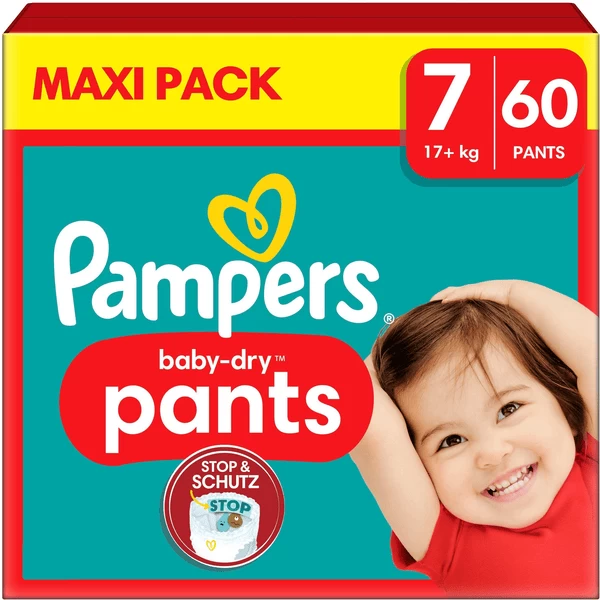 Pampers® Pampers Baby-Dry Broekjes, Maat 7 Extra Large 17+ Kg, Maxi Pack (1 X 60 Broekjes 1 Pampers® Pampers Baby-Dry Broekjes, Maat 7 Extra Large 17+ Kg, Maxi Pack (1 X 60 Broekjes