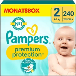 Pampers® Pampers Premium Protection , New Baby Maat 2 Mini, 4-8kg, Maandelijkse Doos (1x 240 Luiers)