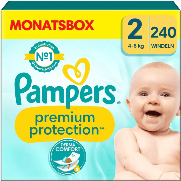 Pampers® Pampers Premium Protection , New Baby Maat 2 Mini, 4-8kg, Maandelijkse Doos (1x 240 Luiers) 1 Pampers® Pampers Premium Protection , New Baby Maat 2 Mini, 4-8kg, Maandelijkse Doos (1x 240 Luiers)